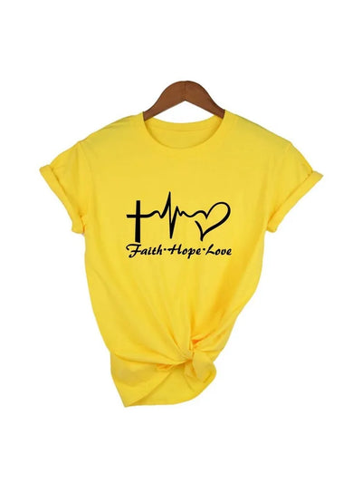 Faith Hope Love Women Christian Tshirt Faith Hope Love Heartbeat Tee Inspirational Slogan Women Fashion Graphic Jesus Faith Tee