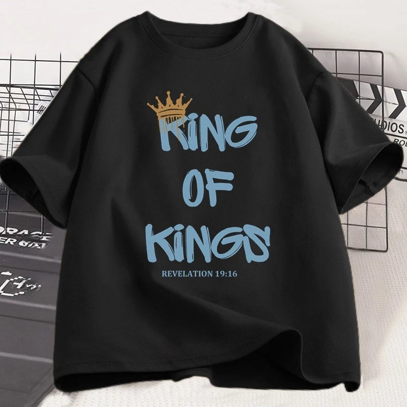 King of Kings T-Shirt Christian Clothing Religious Gift for Women Jesus Christ Streetwear Faith  Short Sleeve Tees