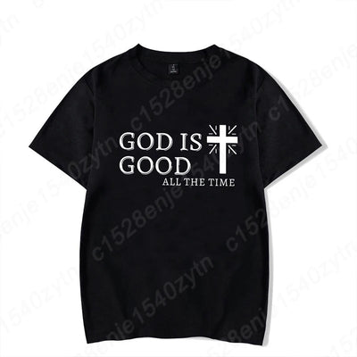Men Casual Summer Cross & God Is Good All The Time Letter Graphic Printed Short Sleeve T-Shirt, Christian Quote Tees Tops
