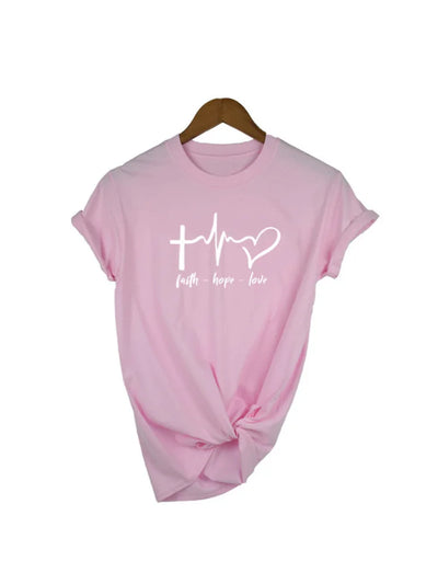 Faith Hope Love Women Christian Tshirt Faith Hope Love Heartbeat Tee Inspirational Slogan Women Fashion Graphic Jesus Faith Tee