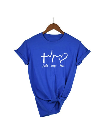 Faith Hope Love Women Christian Tshirt Faith Hope Love Heartbeat Tee Inspirational Slogan Women Fashion Graphic Jesus Faith Tee