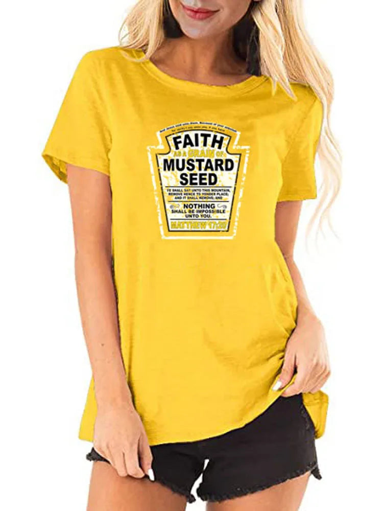 Faith As A Grain of Mustard Seed Women's and Men's Christian Parody T-Shirt Tops Funny Aesthetic Clothes Short Sleeve Blouses