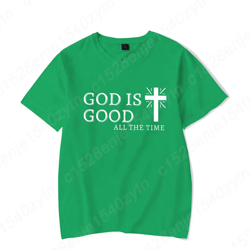 Men Casual Summer Cross & God Is Good All The Time Letter Graphic Printed Short Sleeve T-Shirt, Christian Quote Tees Tops