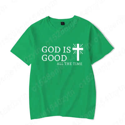 Men Casual Summer Cross & God Is Good All The Time Letter Graphic Printed Short Sleeve T-Shirt, Christian Quote Tees Tops