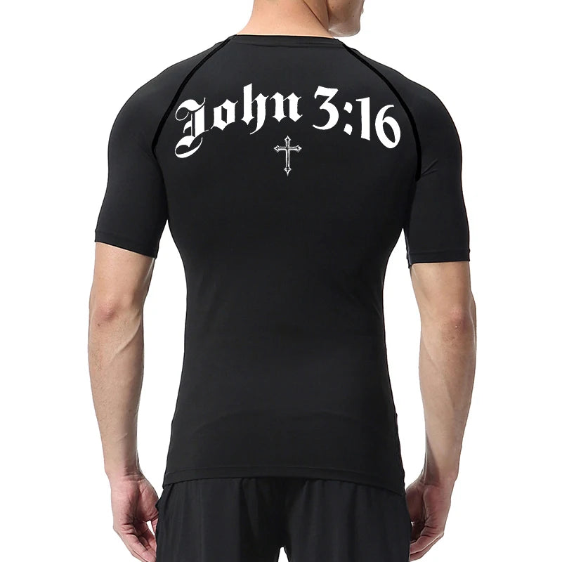 Bible Cross Print Compression Shirt for Men Christian Gym Workout Running T-Shirt Tees Athletic Quick Dry Undershirts Baselayers