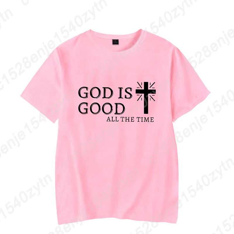 Men Casual Summer Cross & God Is Good All The Time Letter Graphic Printed Short Sleeve T-Shirt, Christian Quote Tees Tops