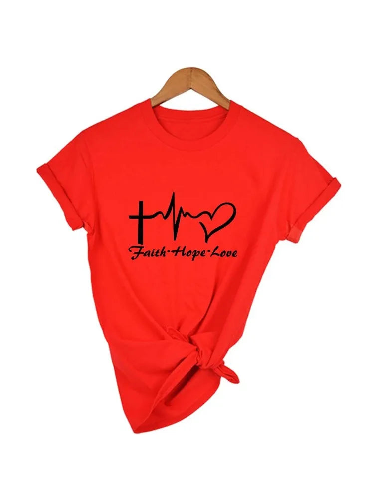Faith Hope Love Women Christian Tshirt Faith Hope Love Heartbeat Tee Inspirational Slogan Women Fashion Graphic Jesus Faith Tee