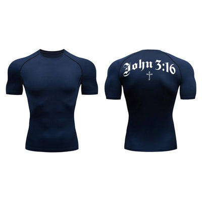 Bible Cross Print Compression Shirt for Men Christian Gym Workout Running T-Shirt Tees Athletic Quick Dry Undershirts Baselayers