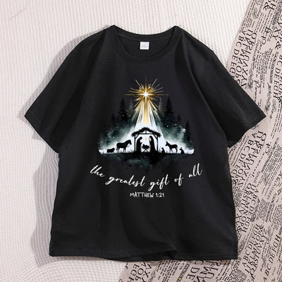 Nativity Christian T-shirt Men Women Christmas Bible Verse Tshirt Casual Cotton Short Sleeve Round Neck Graphic Tees Clothes