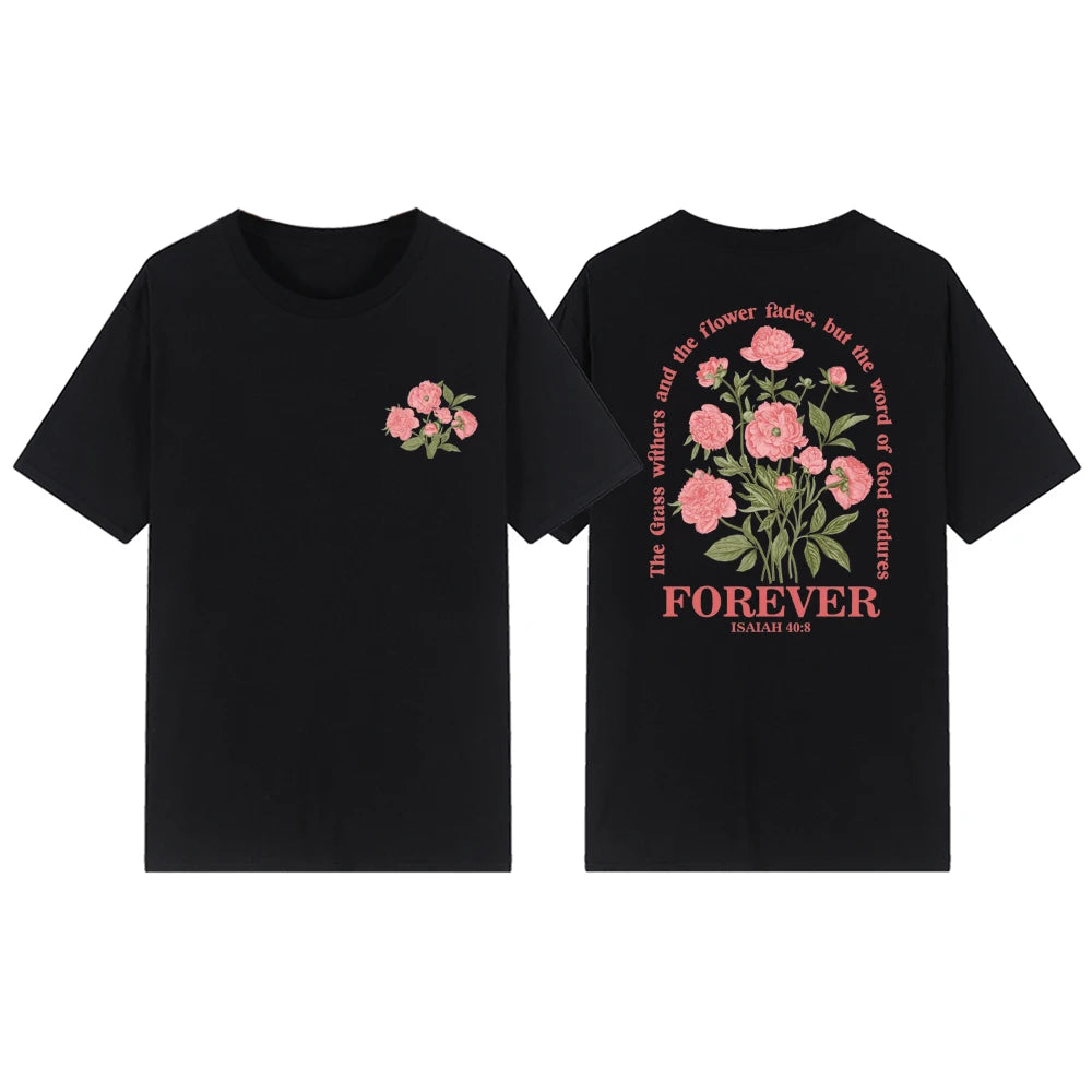 Boho Christian T-shirt Women Bible Verse Tshirt Jesus Apparel Vintage Floral Tshirt Flower Graphic Tees Women Streetwear Tops