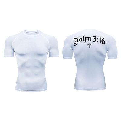 Bible Cross Print Compression Shirt for Men Christian Gym Workout Running T-Shirt Tees Athletic Quick Dry Undershirts Baselayers
