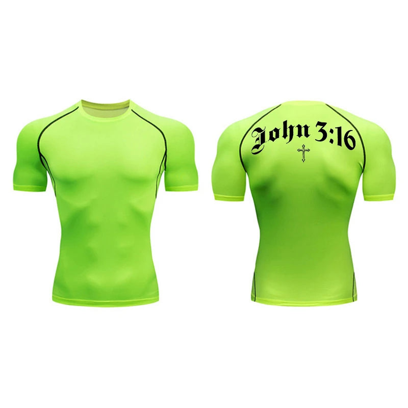 Bible Cross Print Compression Shirt for Men Christian Gym Workout Running T-Shirt Tees Athletic Quick Dry Undershirts Baselayers