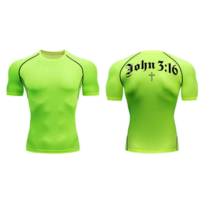 Bible Cross Print Compression Shirt for Men Christian Gym Workout Running T-Shirt Tees Athletic Quick Dry Undershirts Baselayers