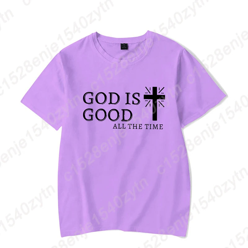 Men Casual Summer Cross & God Is Good All The Time Letter Graphic Printed Short Sleeve T-Shirt, Christian Quote Tees Tops