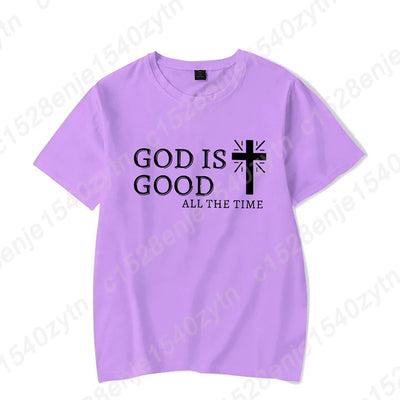 Men Casual Summer Cross & God Is Good All The Time Letter Graphic Printed Short Sleeve T-Shirt, Christian Quote Tees Tops