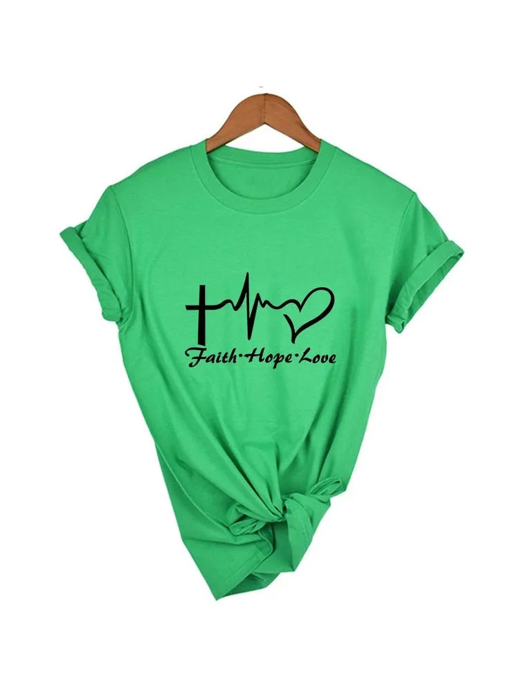 Faith Hope Love Women Christian Tshirt Faith Hope Love Heartbeat Tee Inspirational Slogan Women Fashion Graphic Jesus Faith Tee