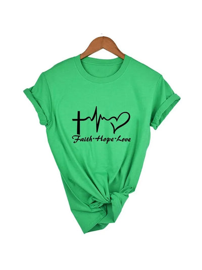 Faith Hope Love Women Christian Tshirt Faith Hope Love Heartbeat Tee Inspirational Slogan Women Fashion Graphic Jesus Faith Tee
