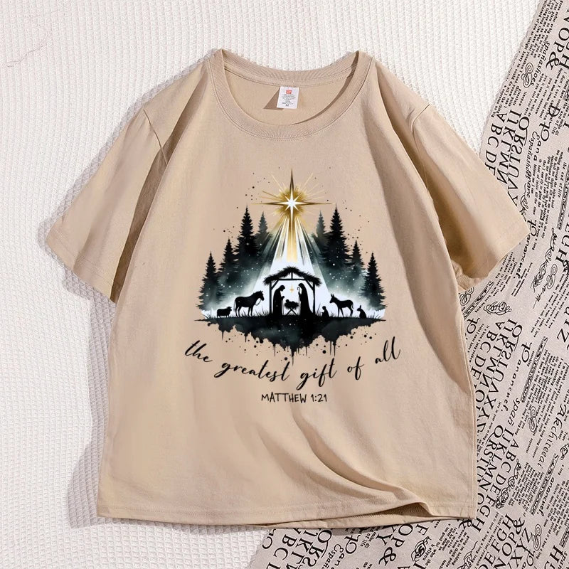 Nativity Christian T-shirt Men Women Christmas Bible Verse Tshirt Casual Cotton Short Sleeve Round Neck Graphic Tees Clothes