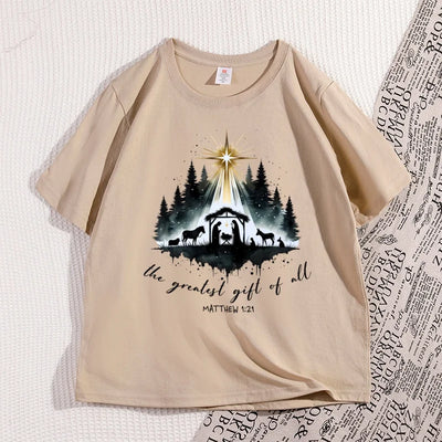 Nativity Christian T-shirt Men Women Christmas Bible Verse Tshirt Casual Cotton Short Sleeve Round Neck Graphic Tees Clothes