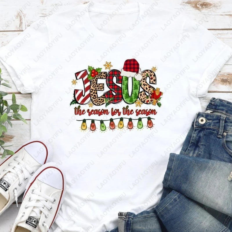 Jesus Is The Reason for The Season Christmas Christian Clothing Trendy Religious Cute Faith Tees Men Women Cotton Xmas Tshirt
