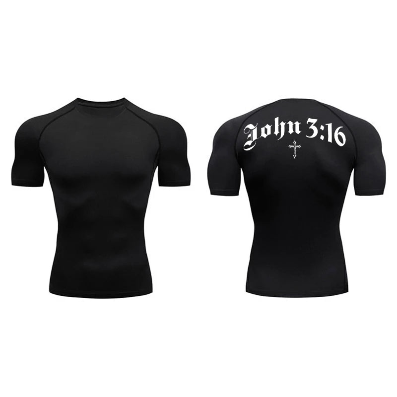 Bible Cross Print Compression Shirt for Men Christian Gym Workout Running T-Shirt Tees Athletic Quick Dry Undershirts Baselayers