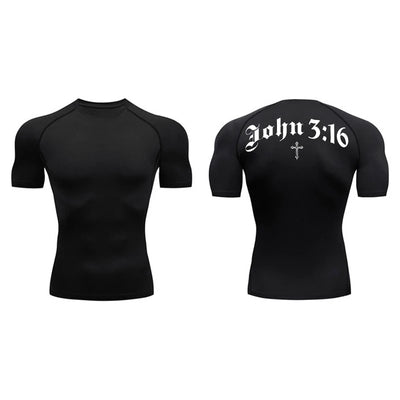 Bible Cross Print Compression Shirt for Men Christian Gym Workout Running T-Shirt Tees Athletic Quick Dry Undershirts Baselayers