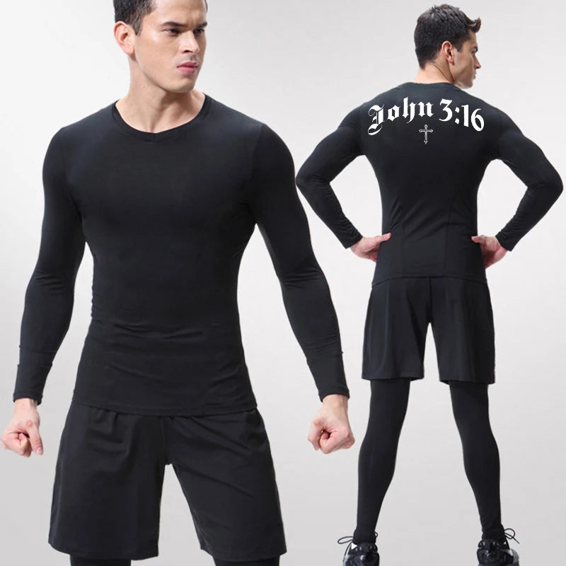 Bible Cross Print Compression Shirt for Men Christian Gym Workout Running T-Shirt Tees Athletic Quick Dry Undershirts Baselayers