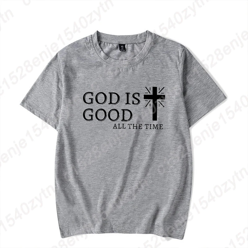 Men Casual Summer Cross & God Is Good All The Time Letter Graphic Printed Short Sleeve T-Shirt, Christian Quote Tees Tops