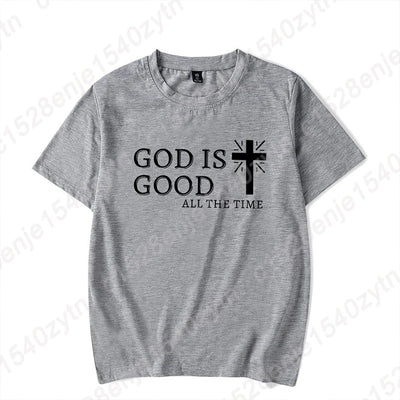 Men Casual Summer Cross & God Is Good All The Time Letter Graphic Printed Short Sleeve T-Shirt, Christian Quote Tees Tops