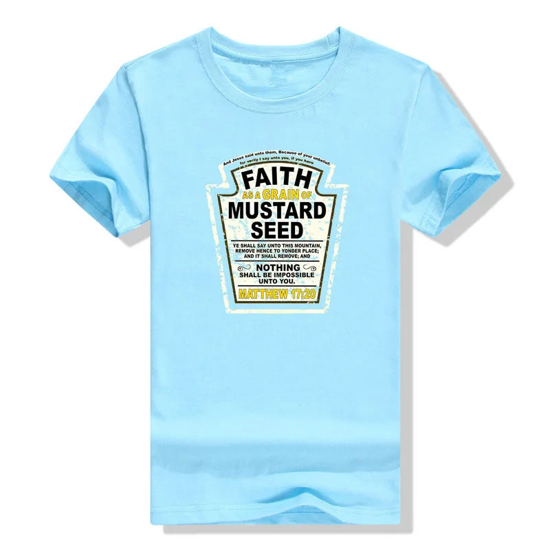 Faith As A Grain of Mustard Seed Women's and Men's Christian Parody T-Shirt Tops Funny Aesthetic Clothes Short Sleeve Blouses