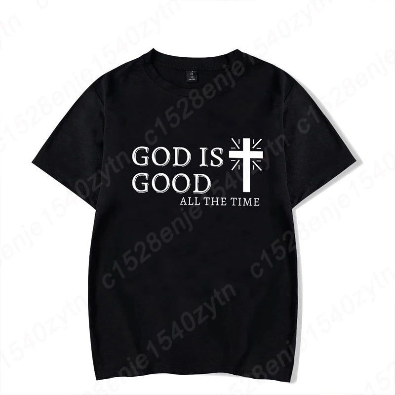 Men Casual Summer Cross & God Is Good All The Time Letter Graphic Printed Short Sleeve T-Shirt, Christian Quote Tees Tops