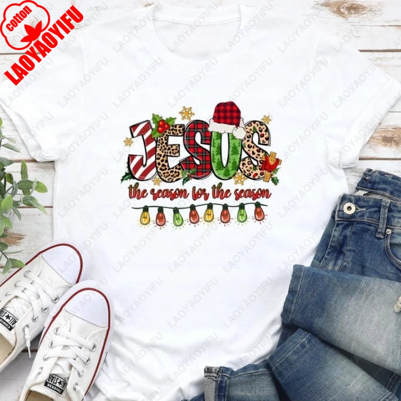 Jesus Is The Reason for The Season Christmas Christian Clothing Trendy Religious Cute Faith Tees Men Women Cotton Xmas Tshirt