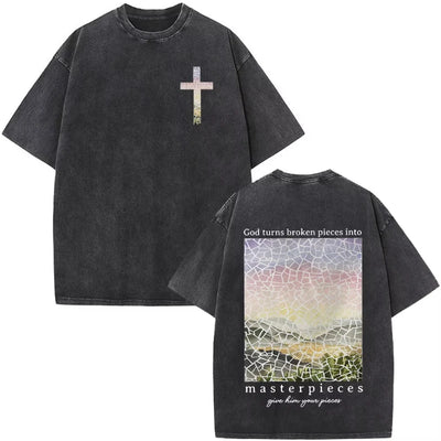 Christian Jesus Faith Over Fear Bible Verse Washed T-shirts Men Women Fashion Vintage Oversized T Shirts Harajuku T-shirt