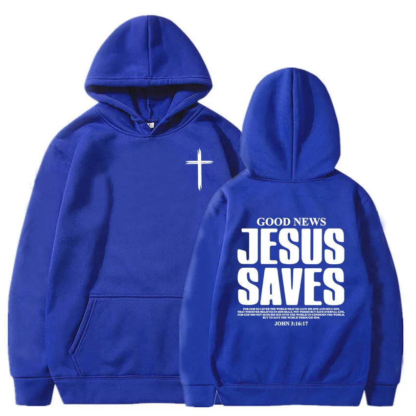 Jesus Saves John 3:16:17 Patterned printed hoodie Christian Bible men's clothing Comfortable pocket sweatshirt
