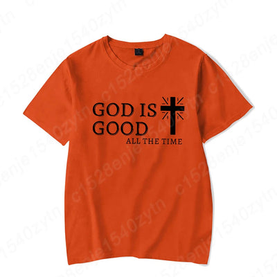 Men Casual Summer Cross & God Is Good All The Time Letter Graphic Printed Short Sleeve T-Shirt, Christian Quote Tees Tops