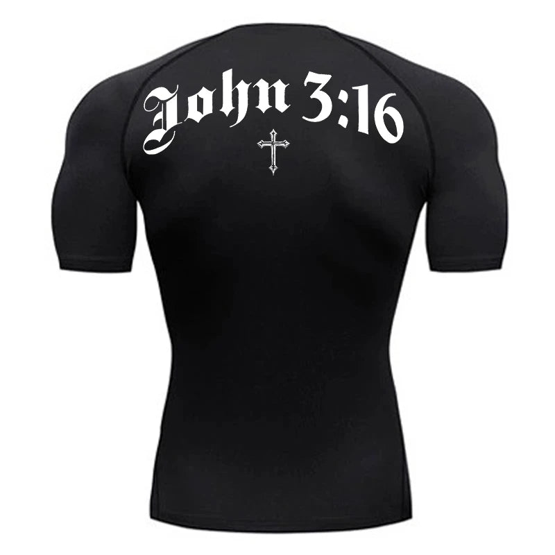 Bible Cross Print Compression Shirt for Men Christian Gym Workout Running T-Shirt Tees Athletic Quick Dry Undershirts Baselayers