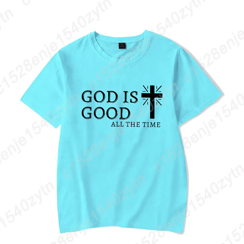 Men Casual Summer Cross & God Is Good All The Time Letter Graphic Printed Short Sleeve T-Shirt, Christian Quote Tees Tops
