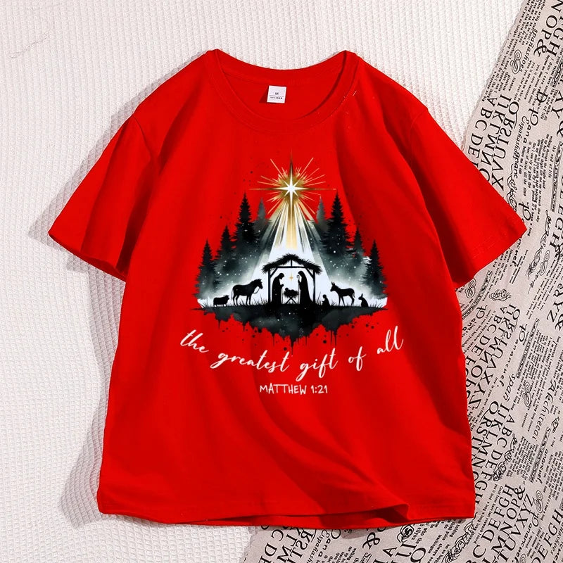 Nativity Christian T-shirt Men Women Christmas Bible Verse Tshirt Casual Cotton Short Sleeve Round Neck Graphic Tees Clothes
