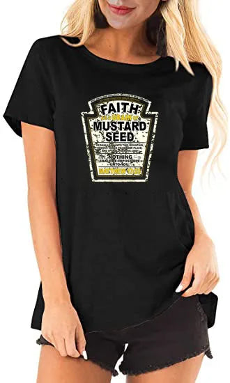 Faith As A Grain of Mustard Seed Women's and Men's Christian Parody T-Shirt Tops Funny Aesthetic Clothes Short Sleeve Blouses