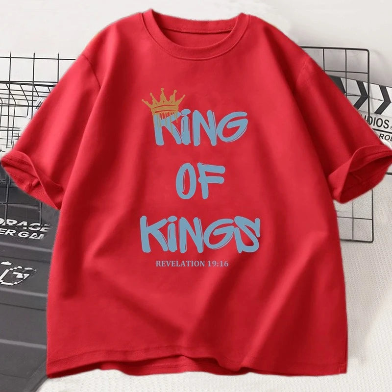 King of Kings T-Shirt Christian Clothing Religious Gift for Women Jesus Christ Streetwear Faith  Short Sleeve Tees