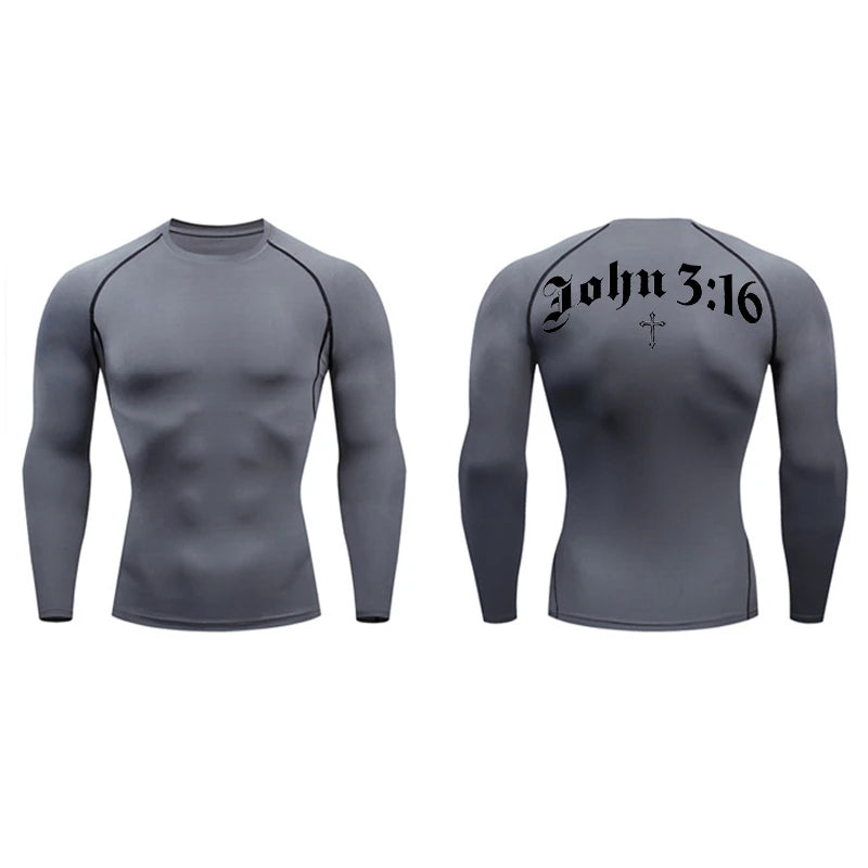 Bible Cross Print Compression Shirt for Men Christian Gym Workout Running T-Shirt Tees Athletic Quick Dry Undershirts Baselayers