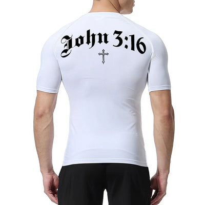 Bible Cross Print Compression Shirt for Men Christian Gym Workout Running T-Shirt Tees Athletic Quick Dry Undershirts Baselayers