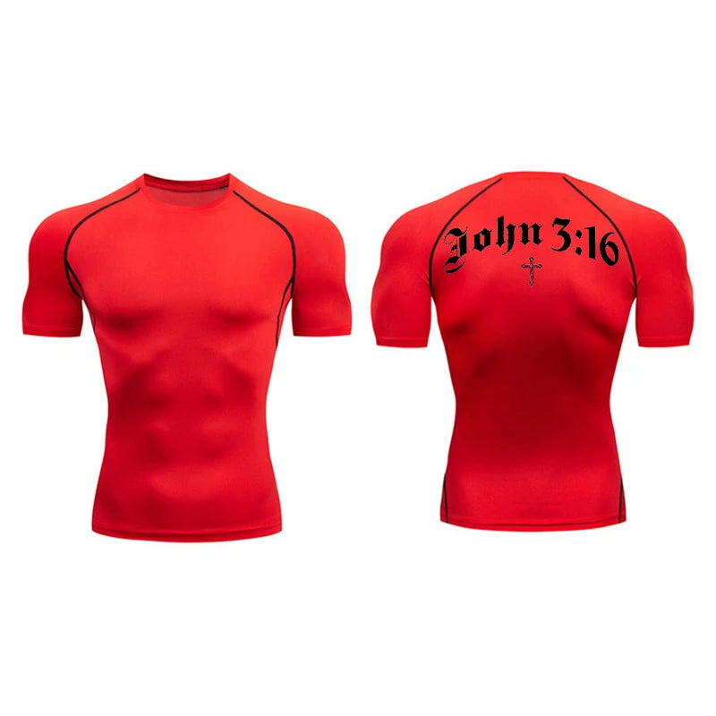 Bible Cross Print Compression Shirt for Men Christian Gym Workout Running T-Shirt Tees Athletic Quick Dry Undershirts Baselayers