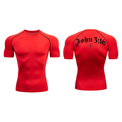 Bible Cross Print Compression Shirt for Men Christian Gym Workout Running T-Shirt Tees Athletic Quick Dry Undershirts Baselayers