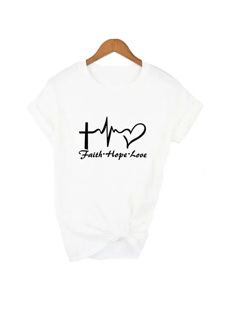 Faith Hope Love Women Christian Tshirt Faith Hope Love Heartbeat Tee Inspirational Slogan Women Fashion Graphic Jesus Faith Tee