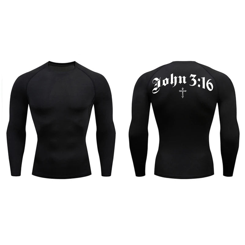 Bible Cross Print Compression Shirt for Men Christian Gym Workout Running T-Shirt Tees Athletic Quick Dry Undershirts Baselayers