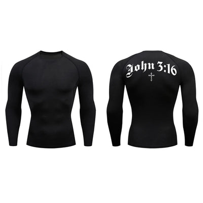 Bible Cross Print Compression Shirt for Men Christian Gym Workout Running T-Shirt Tees Athletic Quick Dry Undershirts Baselayers