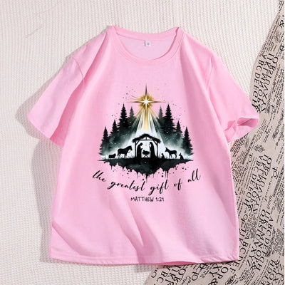 Nativity Christian T-shirt Men Women Christmas Bible Verse Tshirt Casual Cotton Short Sleeve Round Neck Graphic Tees Clothes