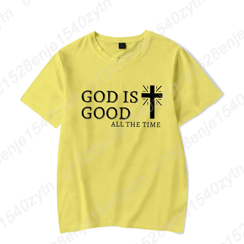 Men Casual Summer Cross & God Is Good All The Time Letter Graphic Printed Short Sleeve T-Shirt, Christian Quote Tees Tops