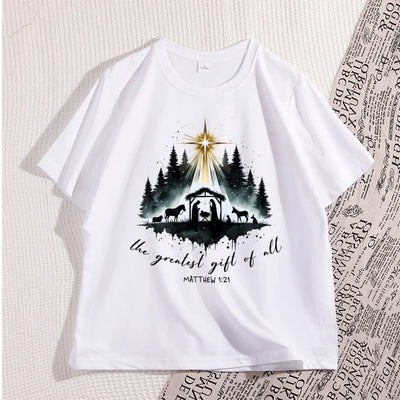 Nativity Christian T-shirt Men Women Christmas Bible Verse Tshirt Casual Cotton Short Sleeve Round Neck Graphic Tees Clothes